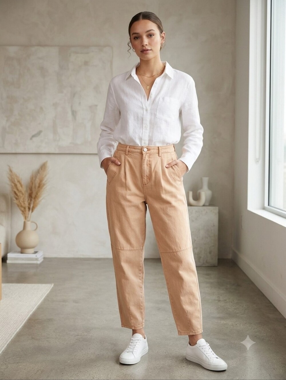 Easel LA High-Rise Pleated Utility Pants in Salmon Pink - Size L